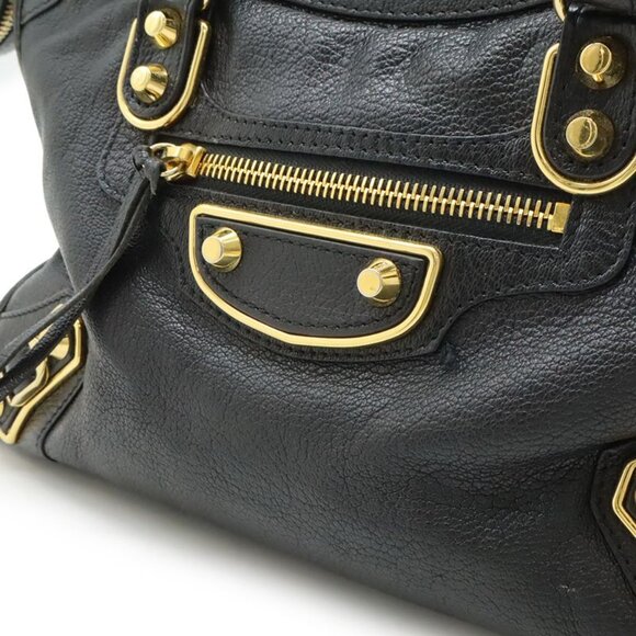 Balenciaga Classic Metallic Edge City Handbag 2-Way Shoulder Bag Leather Black